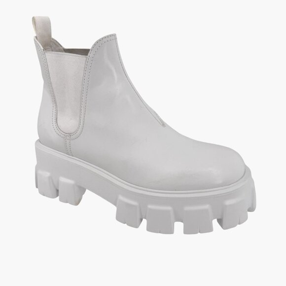 Prada Monolith White Leather Chelsea Ankle Boots Lug Sole Size 37 US 7 Women's - Picture 9 of 15